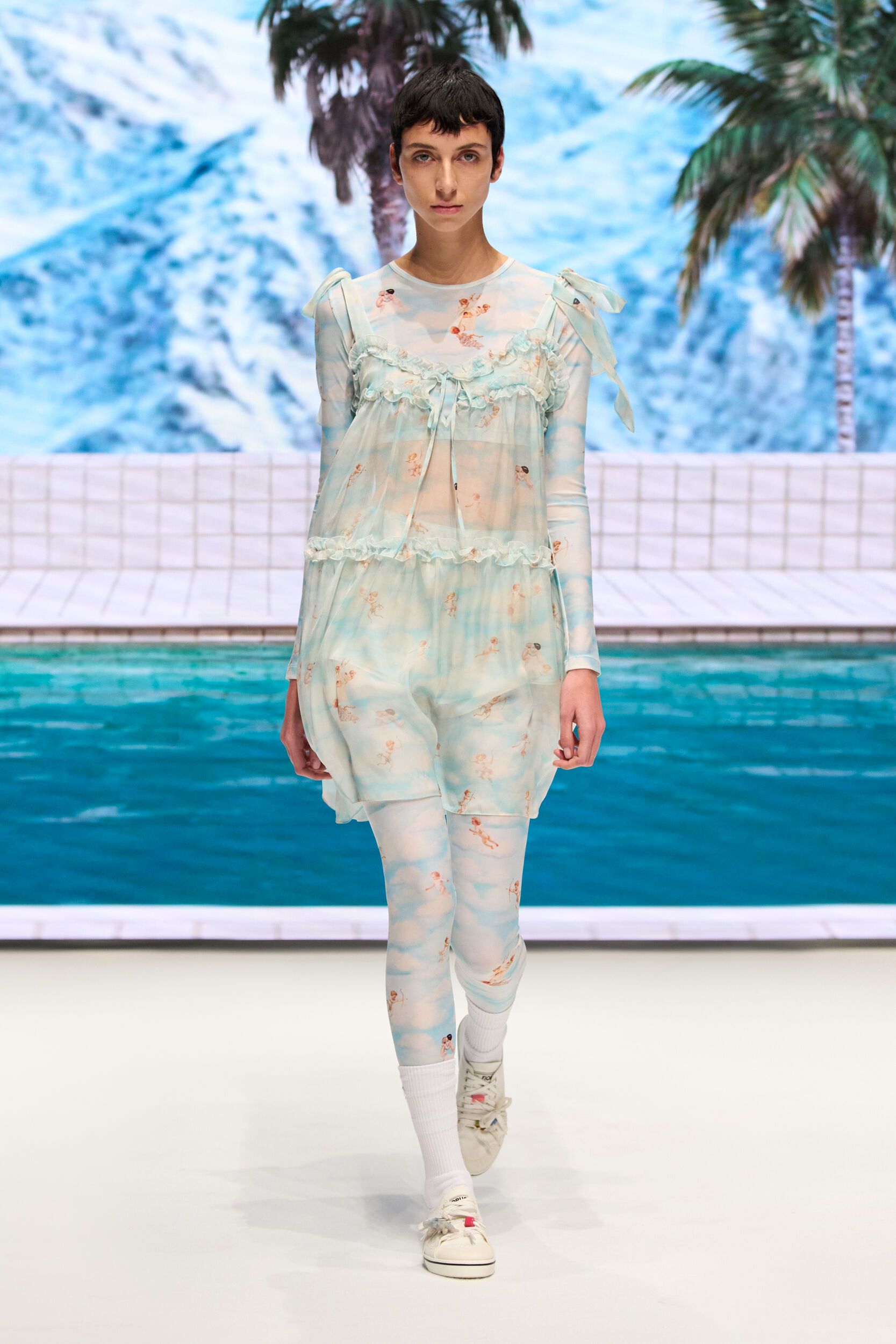 Beatitudo Print Silk Chiffon Mini Dress Blue